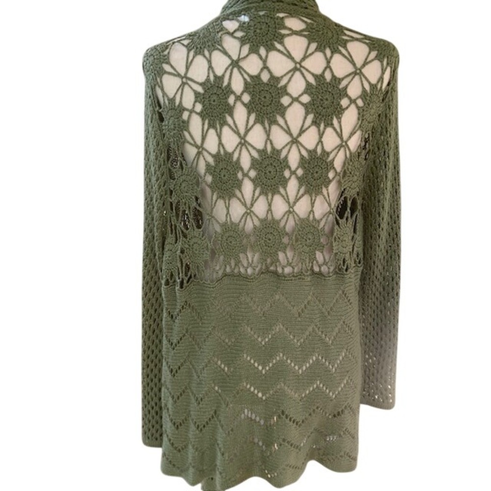Boho Chic Crochet Open Knit Cardigan 14/16 Festival Hippie Chic Waterfall Duster